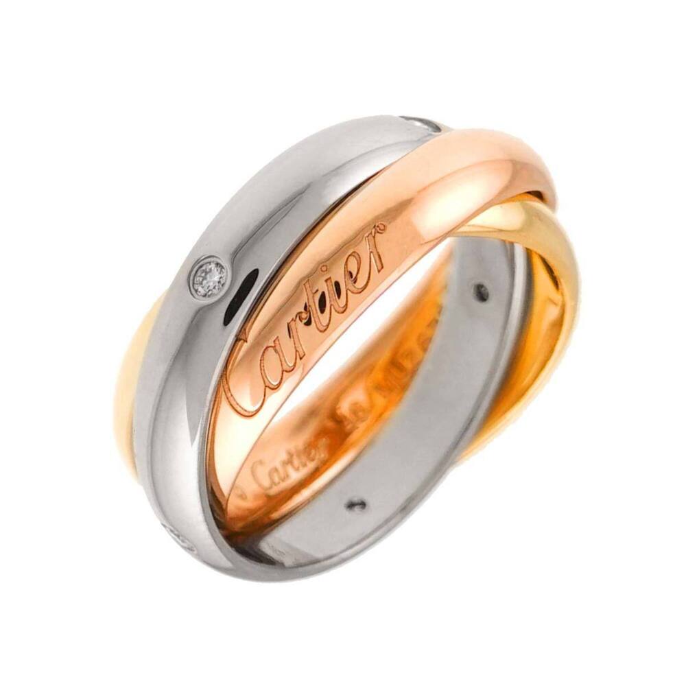 Cartier Trinity MM #46 Ring with 5 Diamonds, 18K Yellow Gold, White and Pink ...
